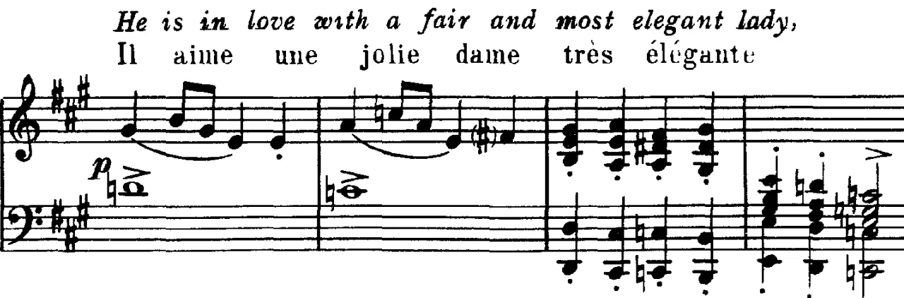 He is in love with a fair and elegant lady.