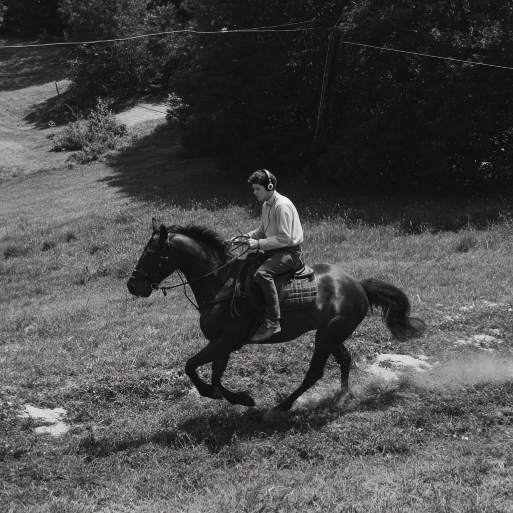 Person riding music, profile view
